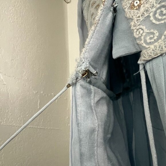 Sky Blue Anarkali Suit With Center Slit Adorn In Thread Embroidery - Picture 3 of 8